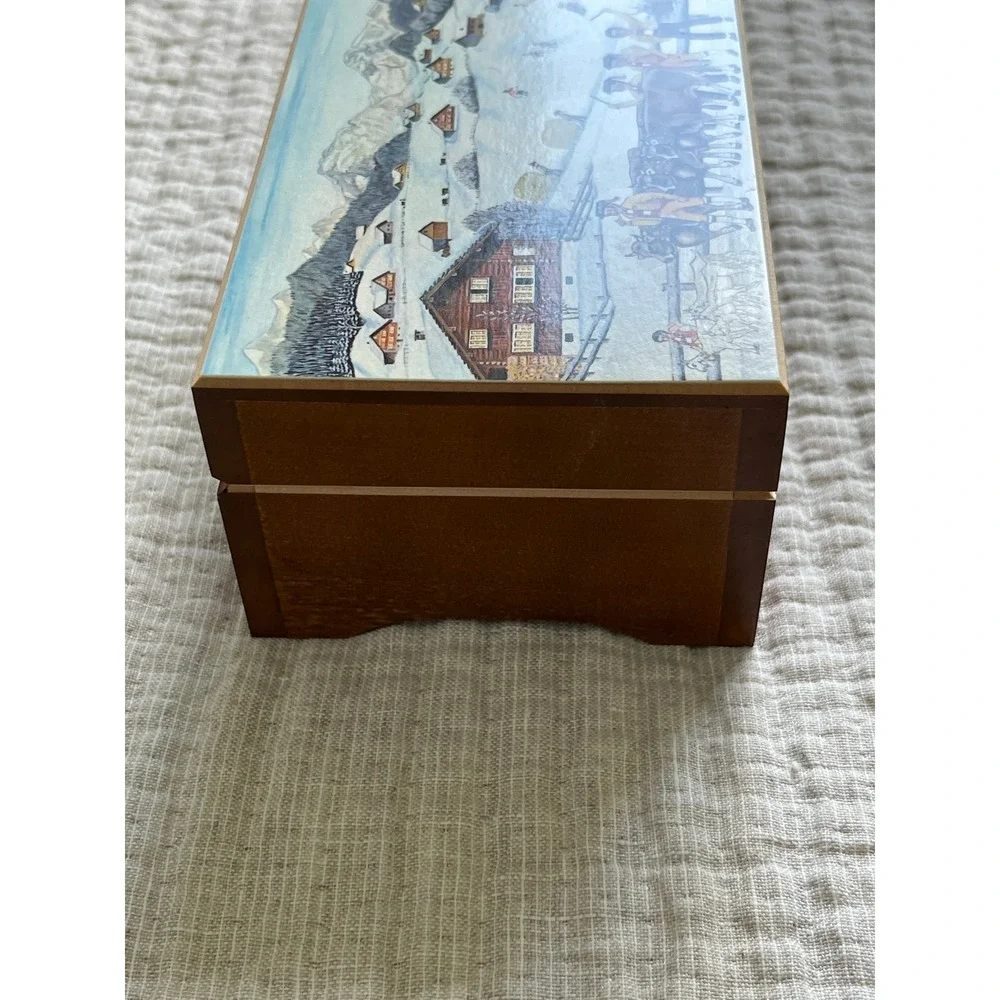 Jobin of Switzerland Wooden Music Box Swiss Alpine Winter Scene Min Vater isch